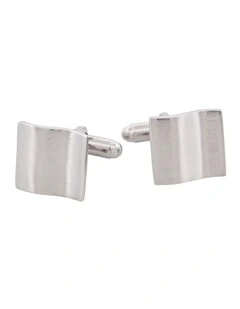 Brushed Rhodium Plated Sterling Silver Wave Cufflinks