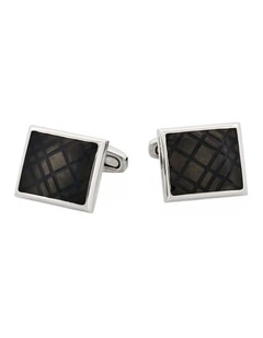 Stainless Steel & Black Enamel Check Cufflinks