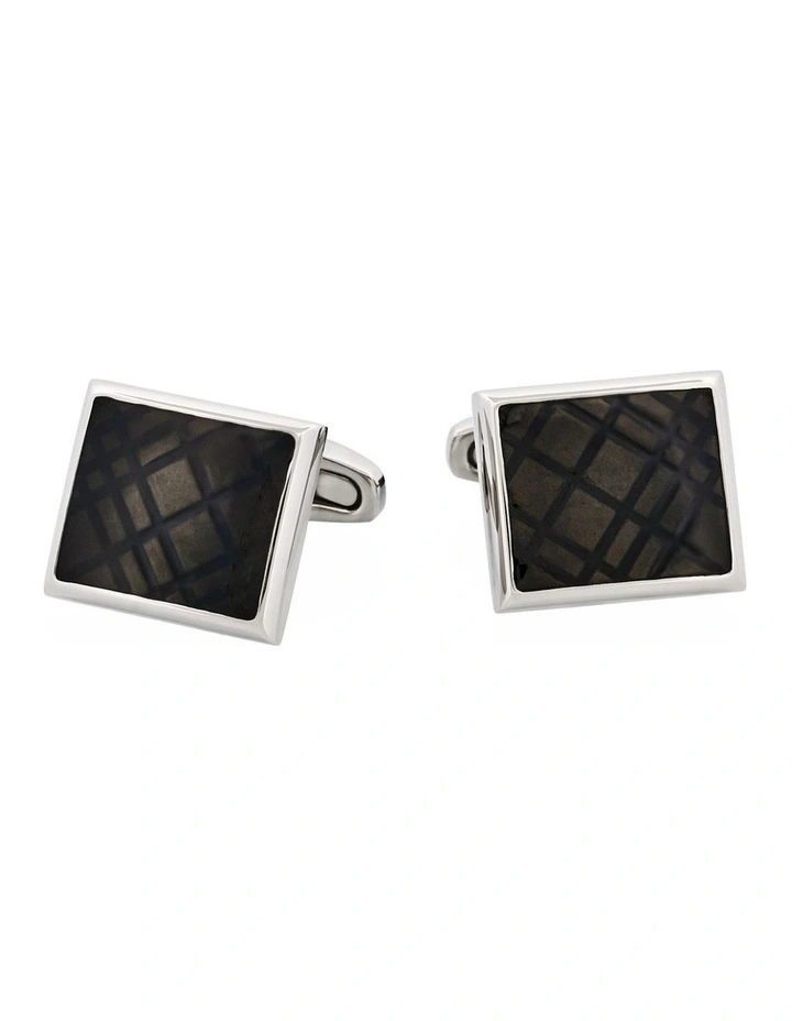 Stainless Steel & Black Enamel Check Cufflinks image 1