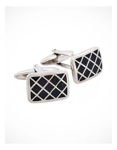 Black Enamel Lattice Patterned Cufflinks