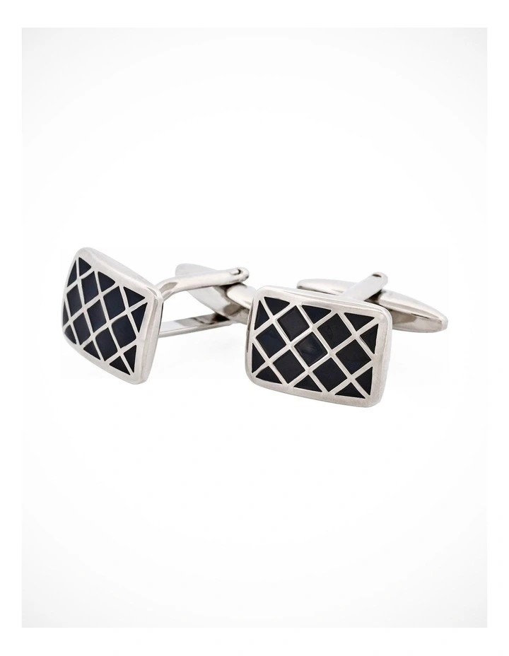 Black Enamel Lattice Patterned Cufflinks image 2