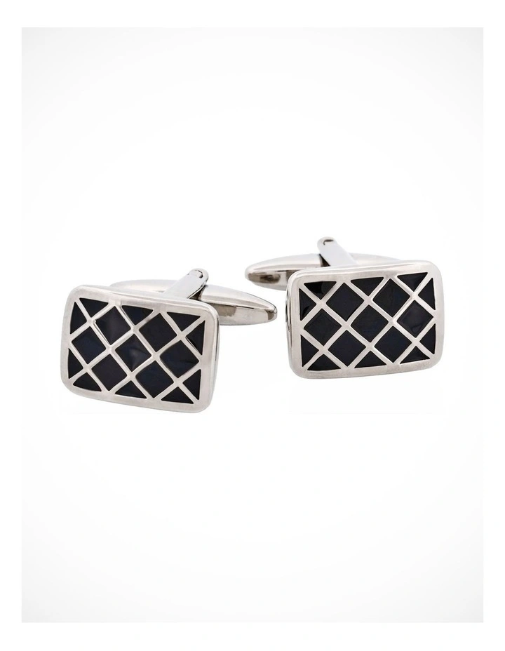 Black Enamel Lattice Patterned Cufflinks image 3