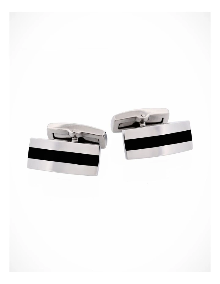 Polished Stainless & Black Enamel Stripe Cufflinks image 2