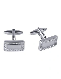 Rhodium Plated White Cats Eye & Crystal Rectangle Cufflinks