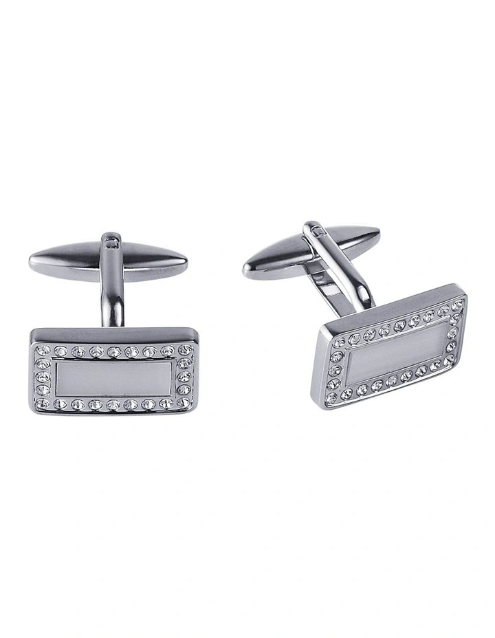 Rhodium Plated White Cats Eye & Crystal Rectangle Cufflinks image 1