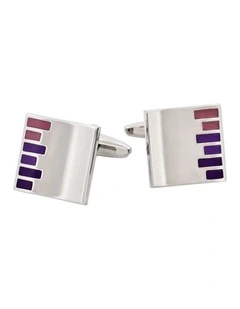 Polished Rhodium Plated Square Cufflinks with Purple & Pink Bars Enamel Inlay