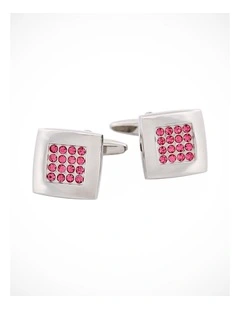 Pink Crystal Square Rhodium Plated Cufflinks