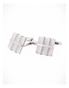 Rhodium White Cat's Eye Cufflinks