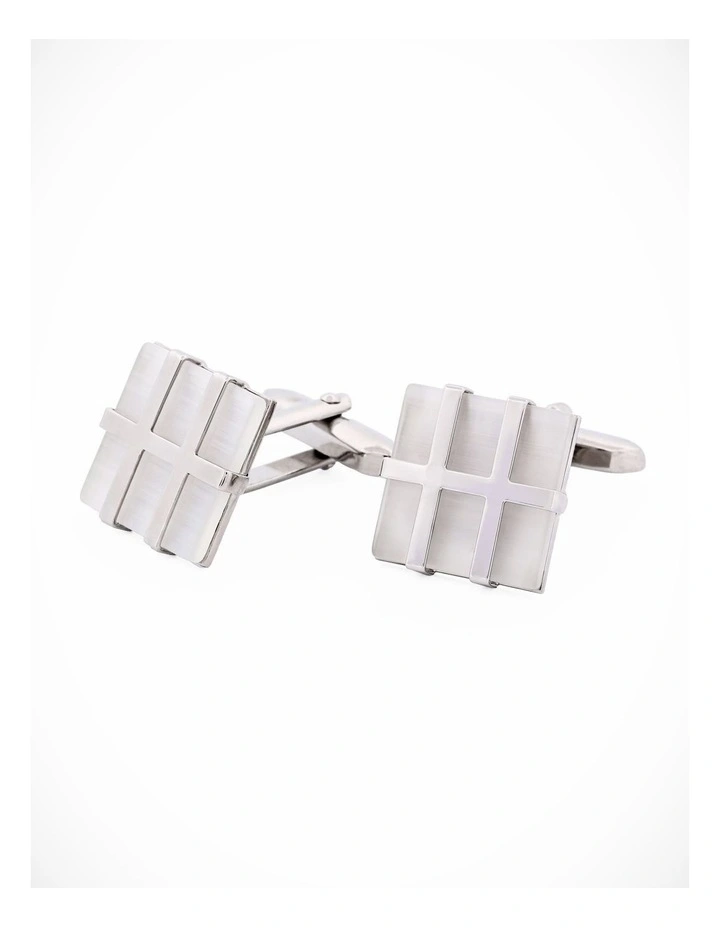 Rhodium White Cat's Eye Cufflinks image 1