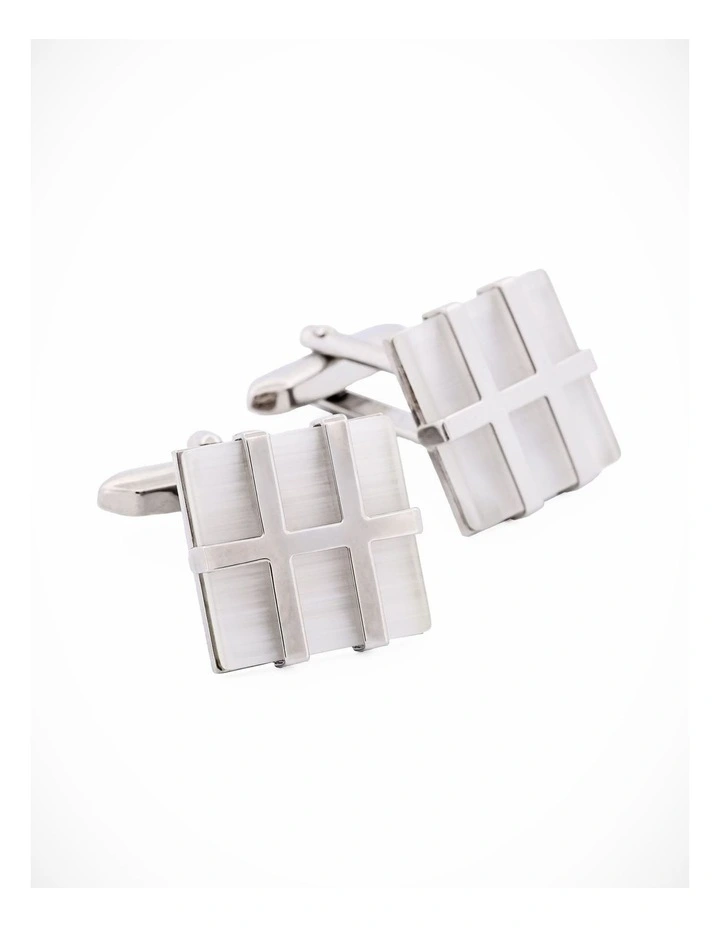 Rhodium White Cat's Eye Cufflinks image 2