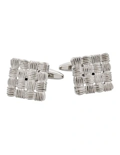 Rhodium Plated Square Cufflinks with Weave Pattern