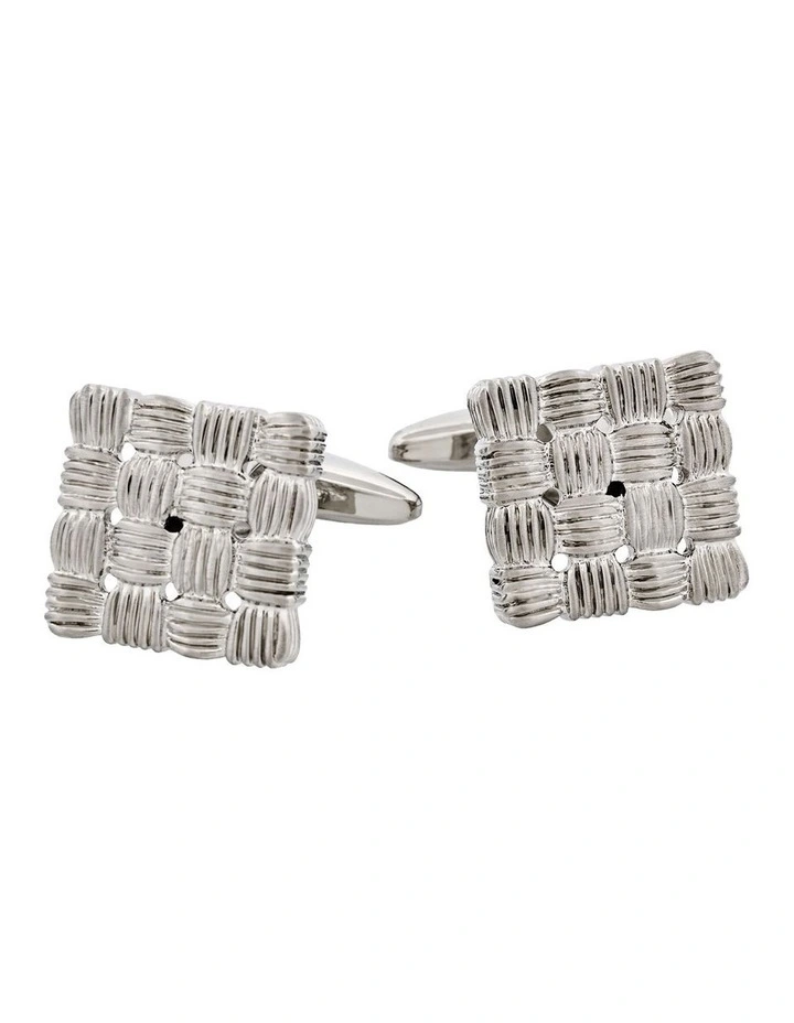 Rhodium Plated Square Cufflinks with Weave Pattern image 1