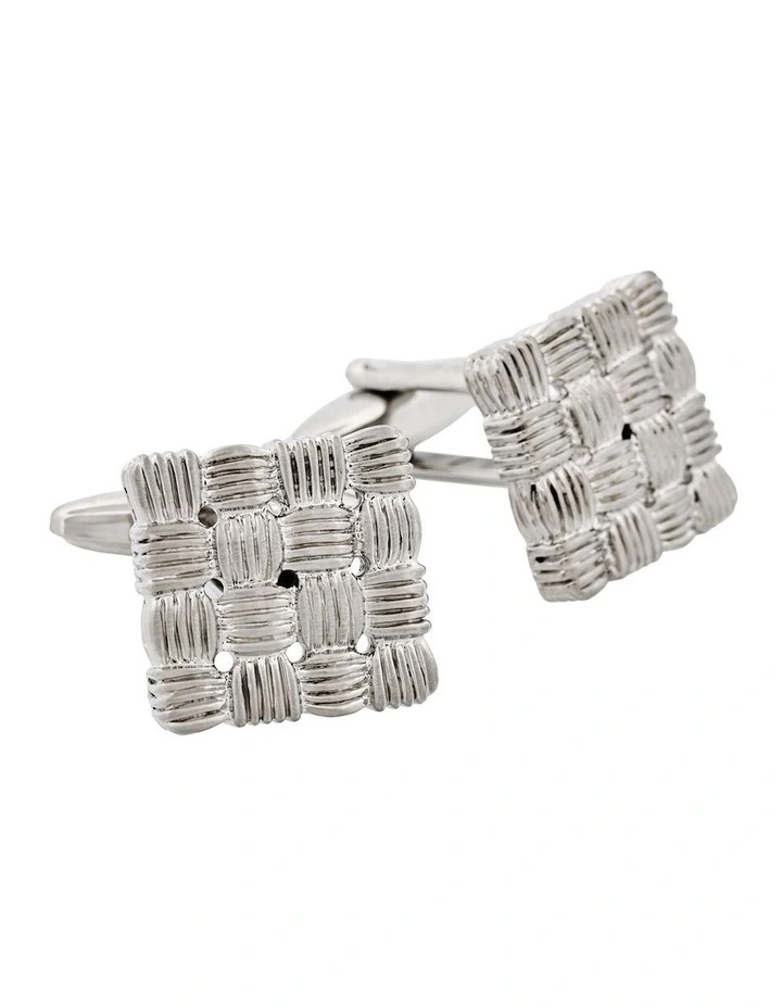 Rhodium Plated Square Cufflinks with Weave Pattern image 2
