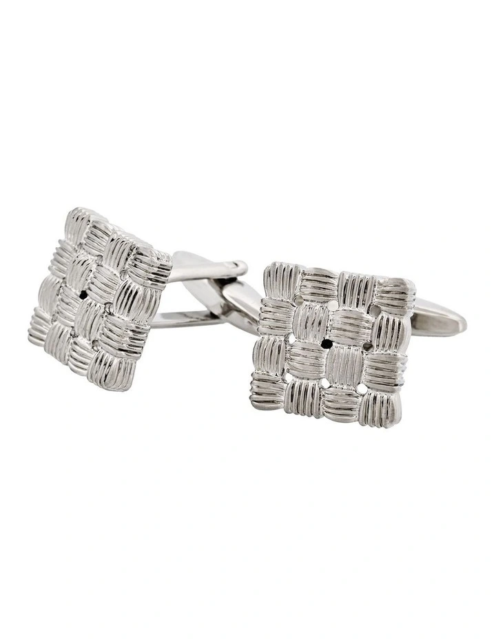 Rhodium Plated Square Cufflinks with Weave Pattern image 3