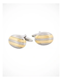 Rhodium & Gold Striped Plated Oval Cufflinks
