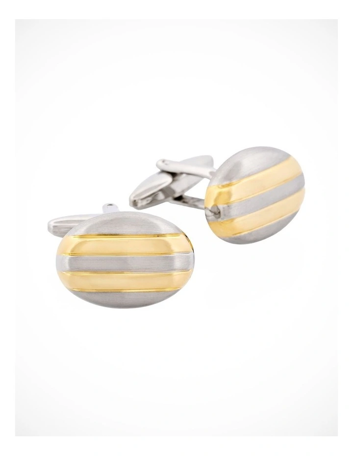 Rhodium & Gold Striped Plated Oval Cufflinks image 2