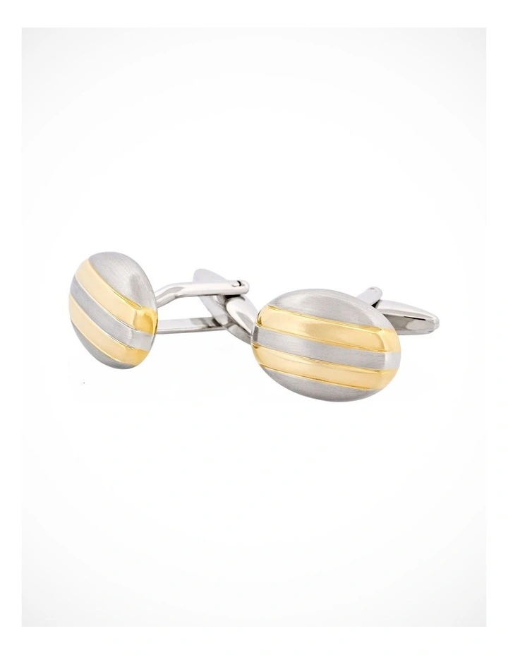 Rhodium & Gold Striped Plated Oval Cufflinks image 3