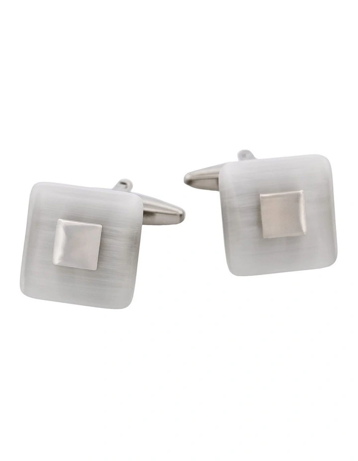 Square White Cats Eye Cufflinks image 1