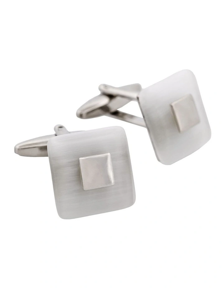 Square White Cats Eye Cufflinks image 2