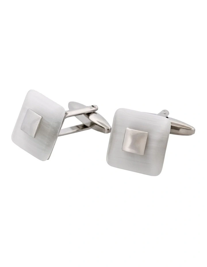 Square White Cats Eye Cufflinks image 3