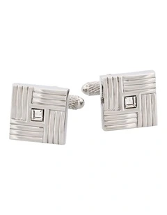 Rhodium Plated Square Patterned with Crystal Centre Cufflinks