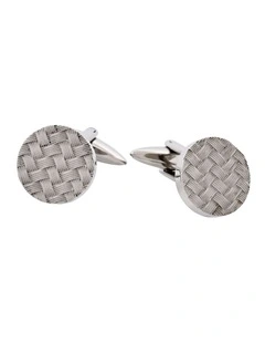 Stainless Steel & Basket Weave Round Cufflinks