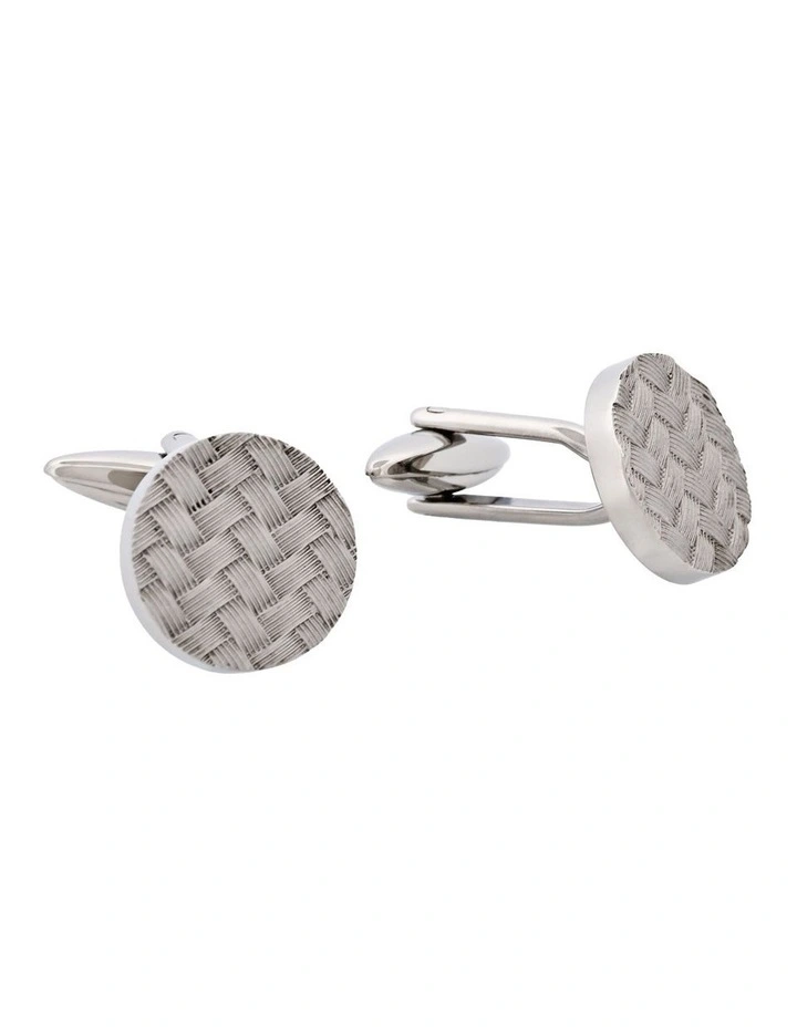 Stainless Steel & Basket Weave Round Cufflinks image 2