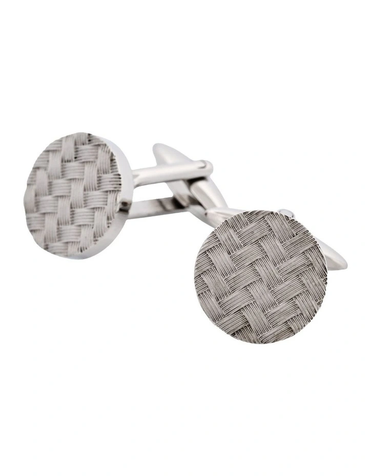 Stainless Steel & Basket Weave Round Cufflinks image 3