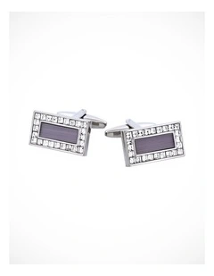 Rhodium Plated Grey Cats Eye & Crystal Rectangle Cufflinks