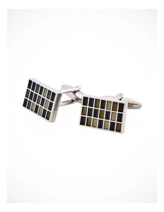 Grey & Black Check Enamel Rectangle Cufflinks
