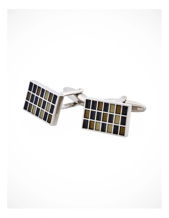 Grey & Black Check Enamel Rectangle Cufflinks image 1