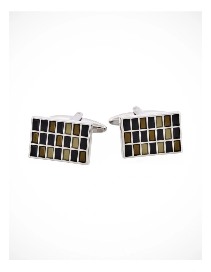 Grey & Black Check Enamel Rectangle Cufflinks image 2