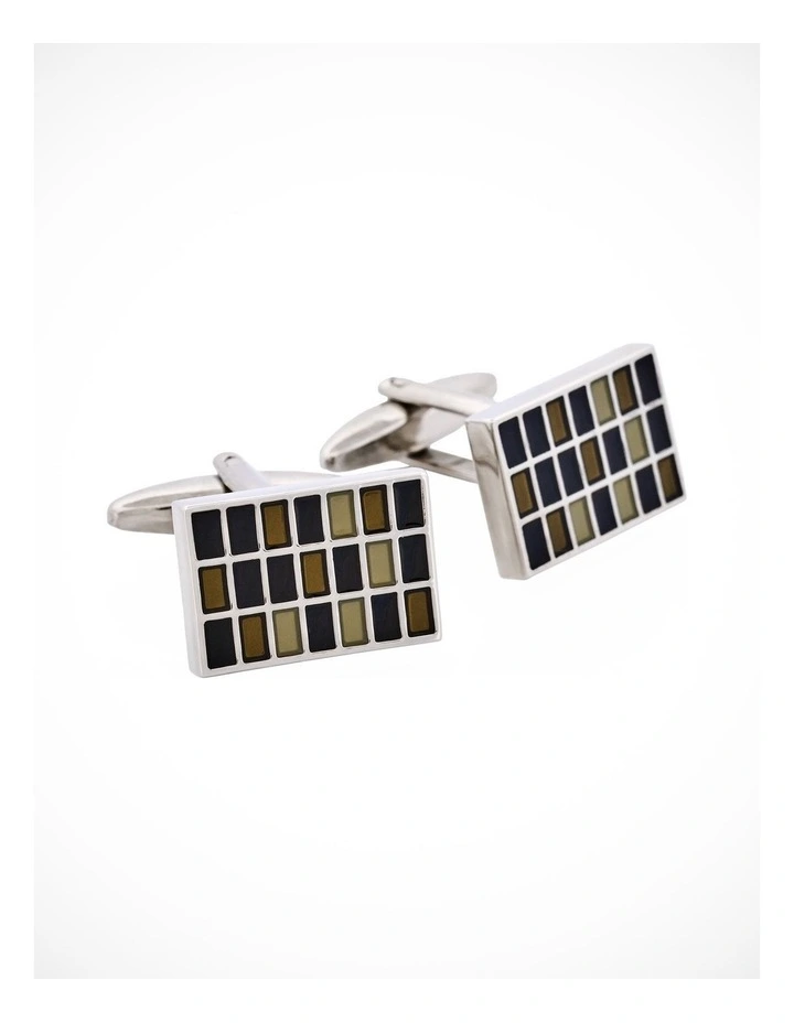 Grey & Black Check Enamel Rectangle Cufflinks image 3