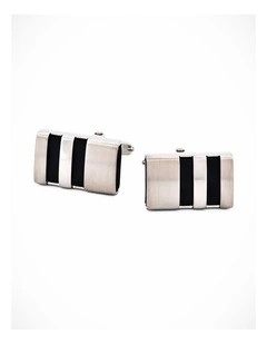 Brushed Steel Black Rubber Cufflinks