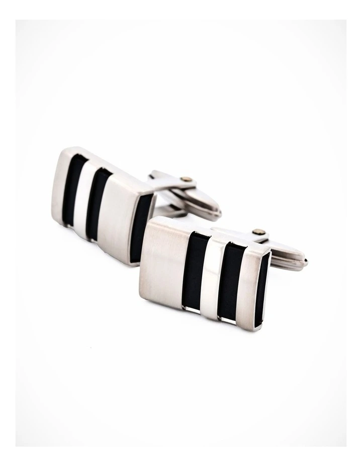 Brushed Steel Black Rubber Cufflinks image 2