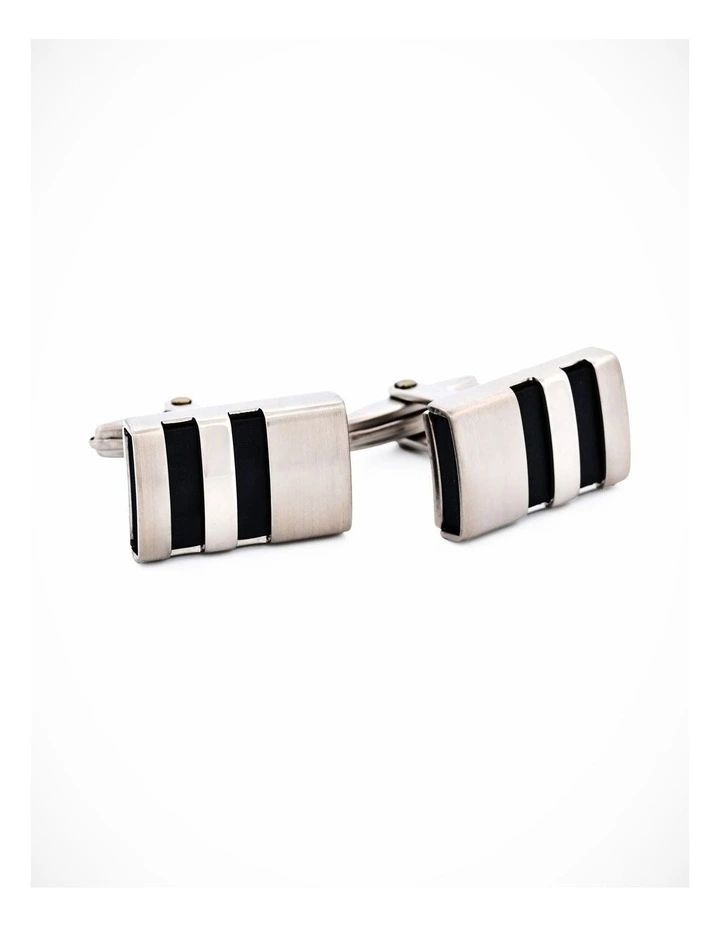 Brushed Steel Black Rubber Cufflinks image 3