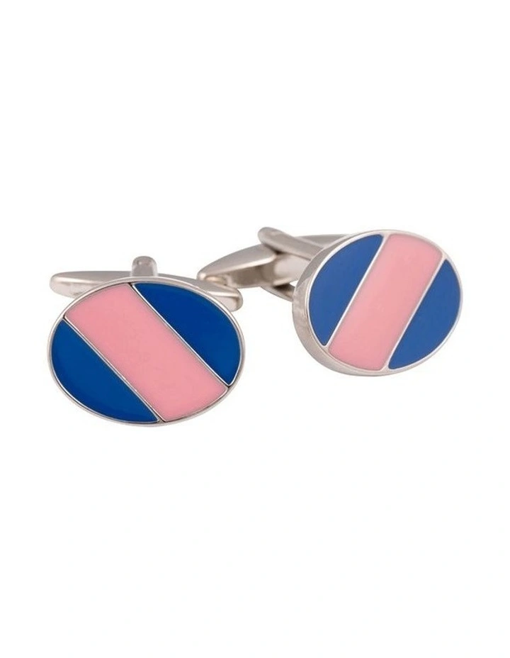 Blue & Pink Striped Enamel Cufflinks image 1