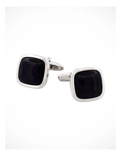 Rhodium Plated Grey Cats Eye Cufflinks