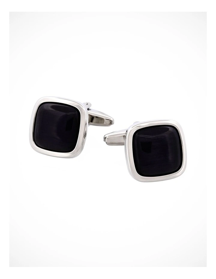 Rhodium Plated Grey Cats Eye Cufflinks image 1
