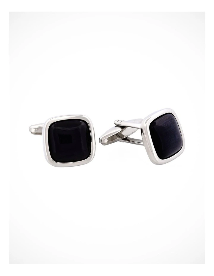 Rhodium Plated Grey Cats Eye Cufflinks image 2