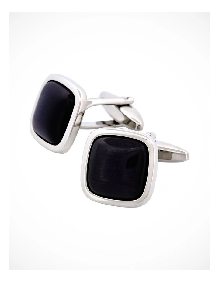 Rhodium Plated Grey Cats Eye Cufflinks image 3
