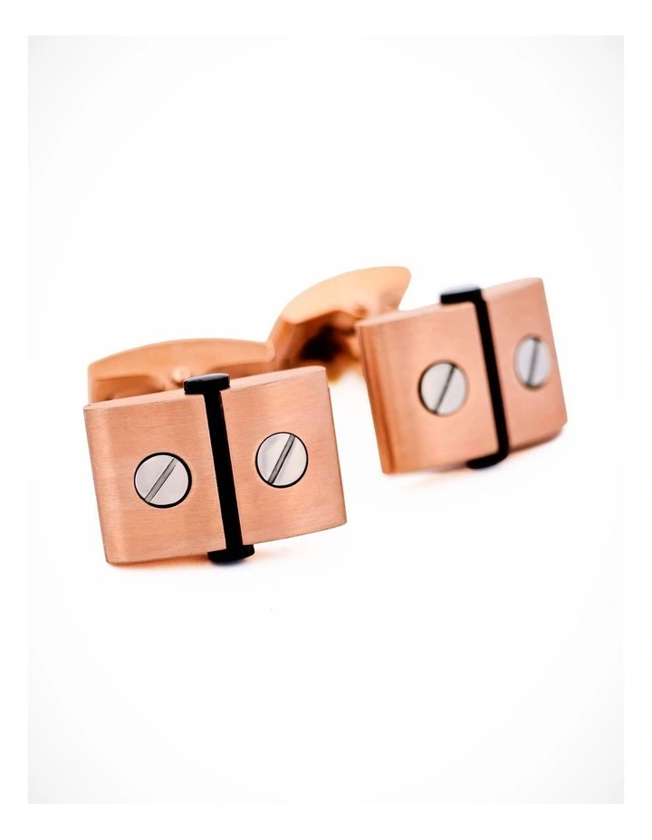 Stainless Steel &Ion Plated Rose Gold &Ion Plated Black Screw Cufflinks image 1