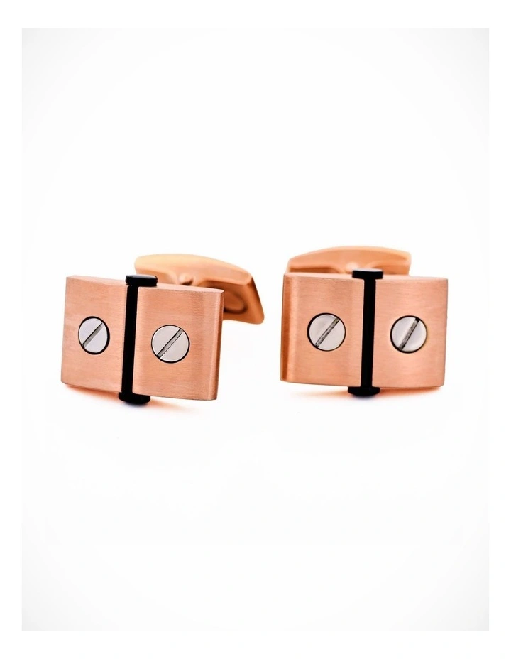 Stainless Steel &Ion Plated Rose Gold &Ion Plated Black Screw Cufflinks image 2