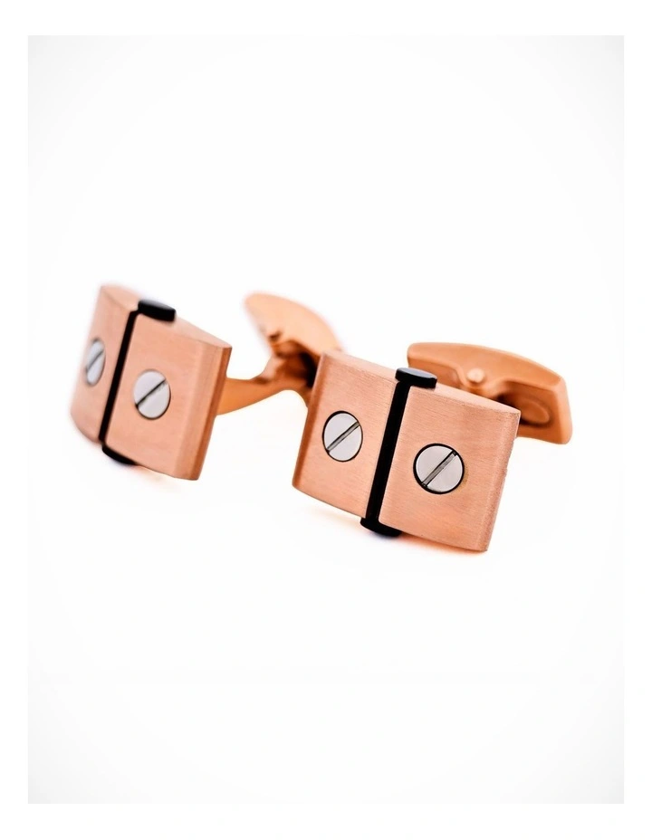 Stainless Steel &Ion Plated Rose Gold &Ion Plated Black Screw Cufflinks image 3