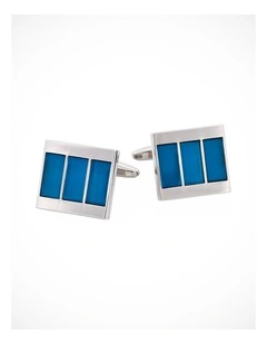 Rhodium Plated Aqua Cats Eye Stripe Cufflinks