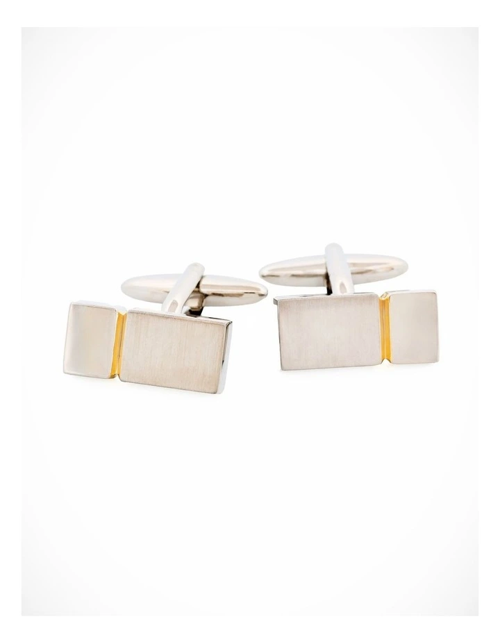 Brushed Rhodium Polished Gold Cufflinks image 1