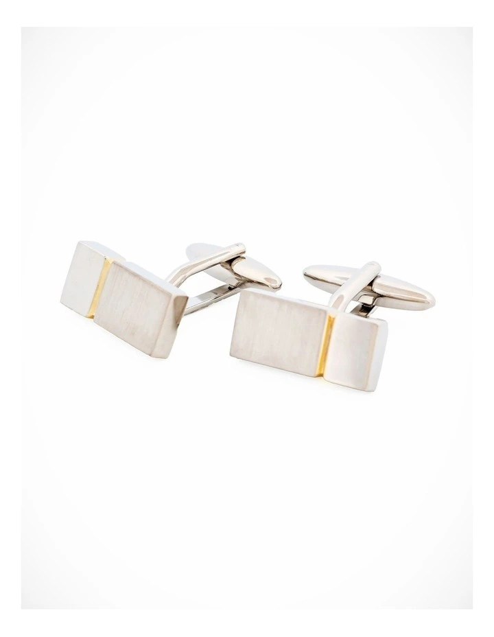 Brushed Rhodium Polished Gold Cufflinks image 2