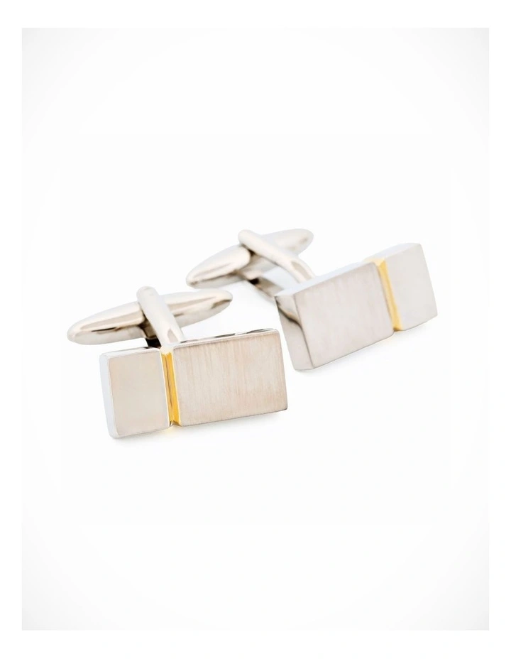 Brushed Rhodium Polished Gold Cufflinks image 3