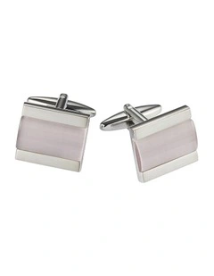Brushed Rhodium Lilac Square Cats Eye Cufflinks