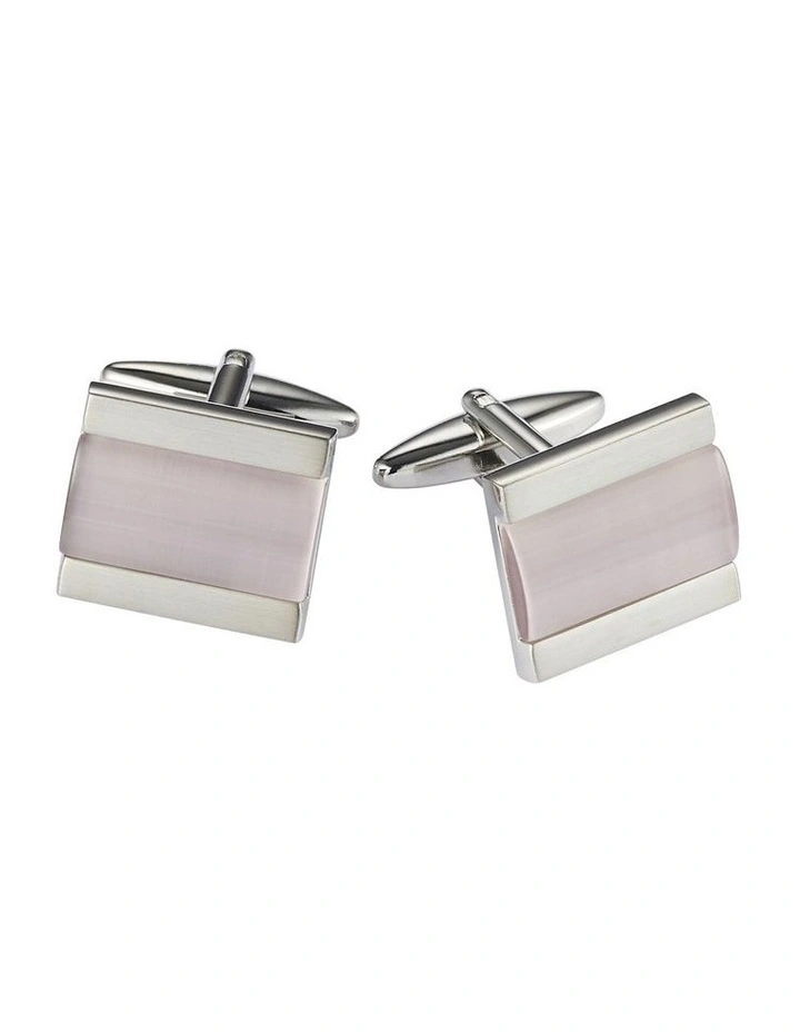 Brushed Rhodium Lilac Square Cats Eye Cufflinks image 1
